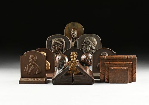 A GROUP OF EIGHT PAIRS OF BOOKENDS AND