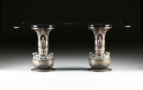 AN ASSEMBLED TWO PEDESTAL GLASS