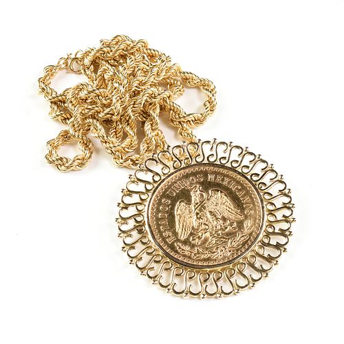 A 14K YELLOW GOLD MEXICAN 50 PESOS