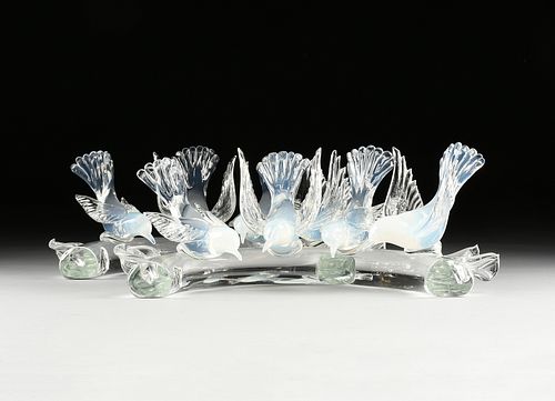 A PAIR OF MURANO OPALINE AND CLEAR