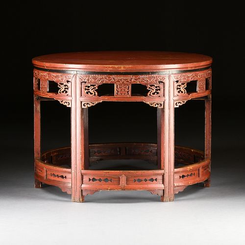 A CHINESE RED LACQUERED WOOD CIRCULAR 380d13