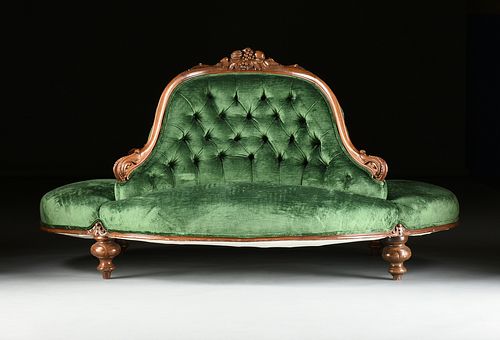 A VICTORIAN GREEN VELVET UPHOLSTERED 380d7a