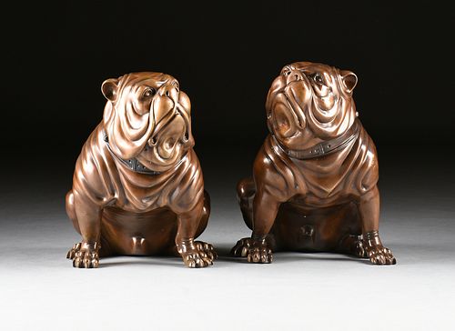 A PAIR OF ENGLISH BULLDOG PATINATED 380d9d