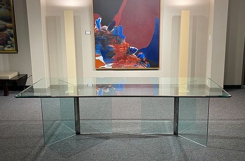 A CONTEMPORARY GLASS TWO PEDESTAL