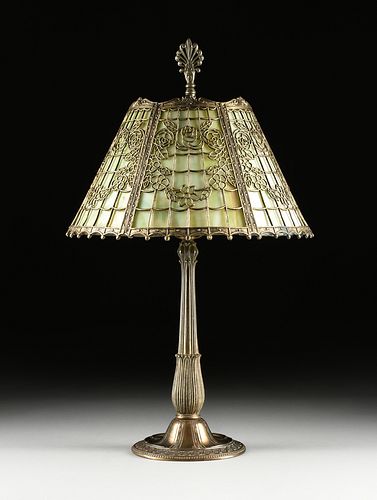 A MILLER LAMP CO STAINED GLASS AND GILT