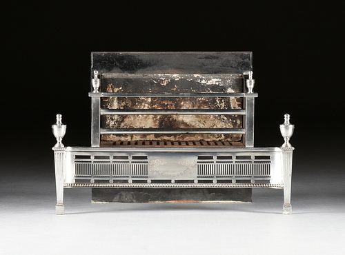 AN GEORGE III POLISHED STEEL FIREPLACE