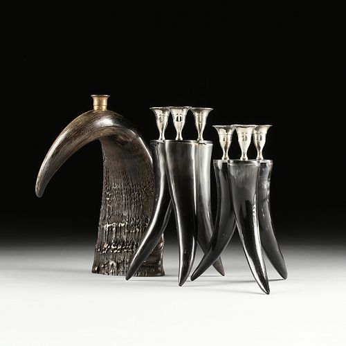 A WATER BUFFALO HORN CANDLESTICK WITH