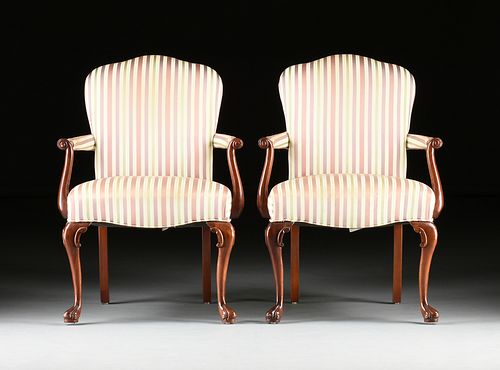 A PAIR OF QUEEN ANNE STYLE UPHOLSTERED 380e5e