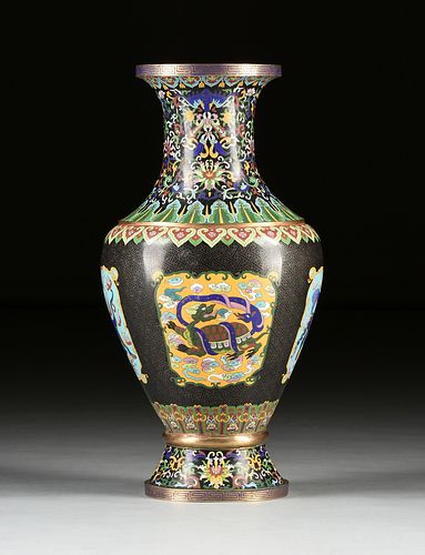 A CHINESE BLACK GROUND CLOISONNÉ