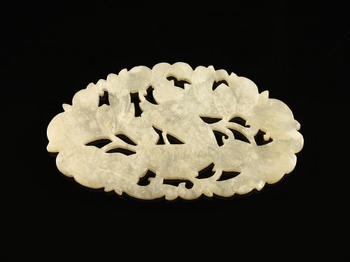 A CHINESE MOTTLED WHITE JADE PLAQUE  380ea4