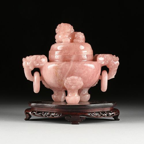 A CHINESE ROSE QUARTZ CENSER REPUBLIC 380f02