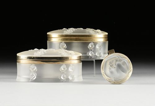 THREE LALIQUE FROSTED CRYSTAL BOXES,