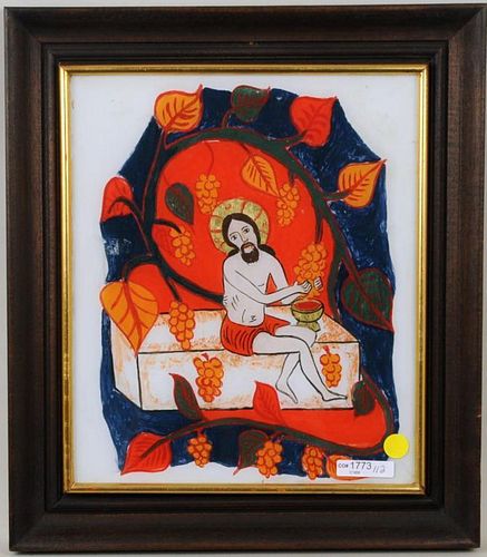 "CHRIST WITH GRAPES" REVERSE PAINTING