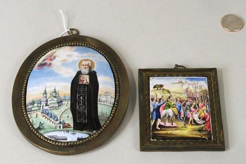 TWO RUSSIAN FRAMED ENAMELED RELIGIOUS 3836ad