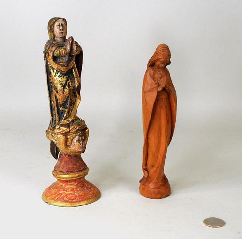 TWO CARVED WOOD FIGURES OF MARYTwo 3836c6