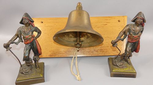 BRASS NAUTICAL BELL & PIRATE BOOKENDSA