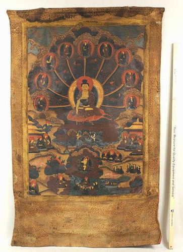 TIBETAN THANGKA OF BUDDHA MEDITATINGTibetan