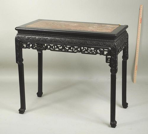 CHINESE CARVED HARDWOOD TABLE W/ROSE