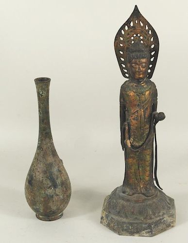 TWO BRONZE ASIAN ITEMS, QUAN YIN