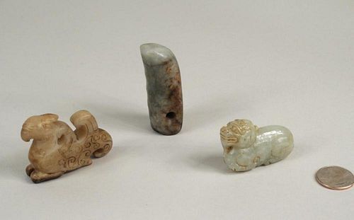 THREE CHINESE CARVED JADE PENDANTSThree 383798