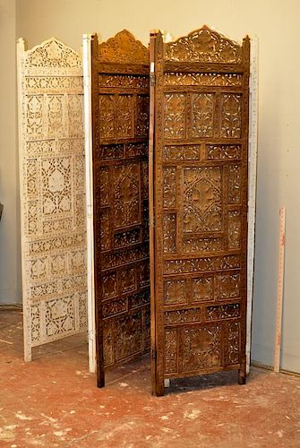 TWO INDIAN CARVED WOOD SCREENSTwo 3837c6