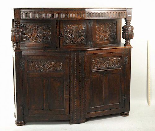 ENGLISH CARVED OAK COURT CUPBOARDEnglish