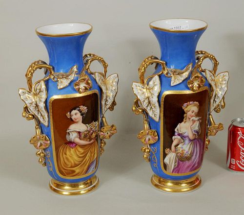 PAIR AUSTRIAN HAND PAINTED VASESAntique 38384e