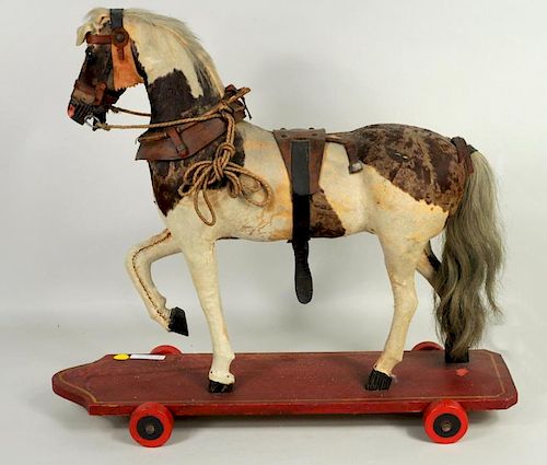 LARGE HIDE COVERED HORSE PULL TOYLarge