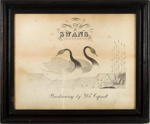 FOLK ART PEN DRAWING THE SWANS  383900