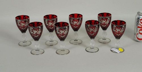 EIGHT SMALL CRANBERRY GLASS SILVER 383904