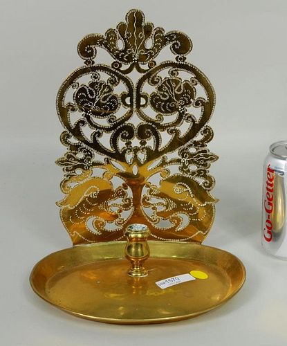 EARLY BRASS DRIP PAN CANDLESTICKEarly