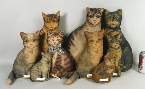 NINE LITHOGRAPHED FABRIC CAT TOYSNine