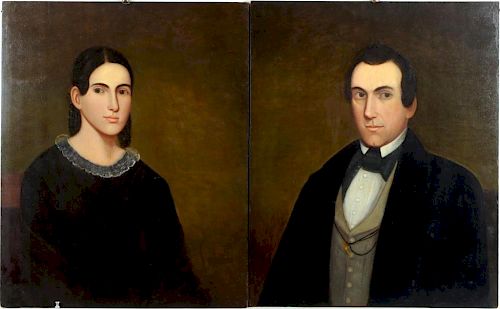 ZEDEKIAH BELKNAP, PAIR FOLK ART PORTRAITS