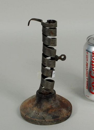 EARLY WROUGHT IRON CORKSCREW CANDLESTICKEarly