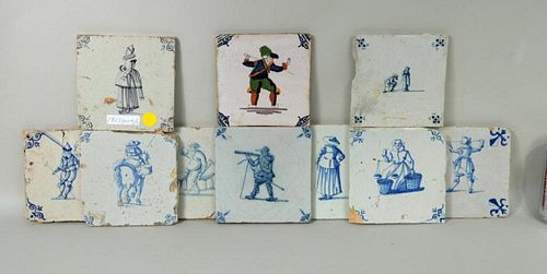 GROUP TEN DELFT TILES, FIGURES AT VARIOUS