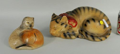 TWO EARLY CHALKWARE CATSTwo early