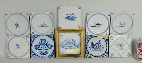 GROUP TEN DELFT TILES DEPICTING ANIMALS