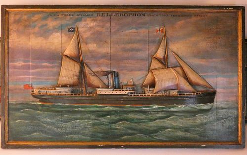 CHINA TRADE SHIP WOOD PLAQUE20th 3839dd