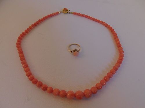 CORAL NECKLACE & 14K RINGTwo pieces