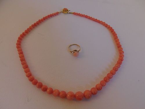 CORAL NECKLACE 14K RINGTwo pieces 3839ef