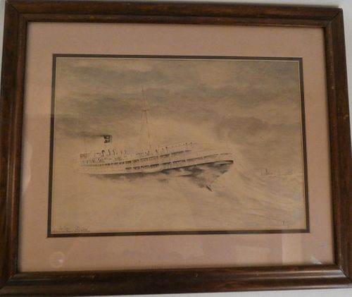 PH PERRY '35 SHIP AGROUND PAINTINGWatercolor