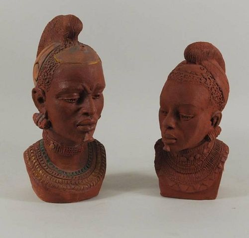 PAIR TERRACOTTA BUSTS AFRICAN 383aad