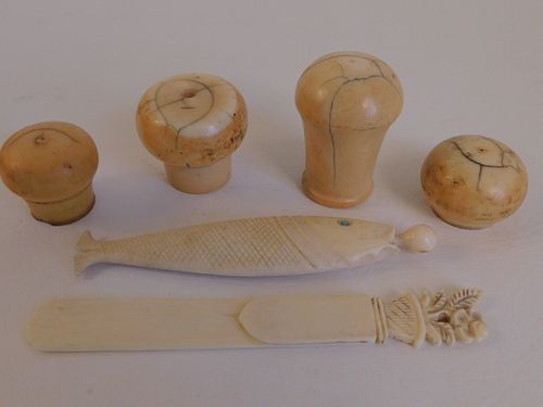 6 WHALE BONE ITEMSWhale bone including: