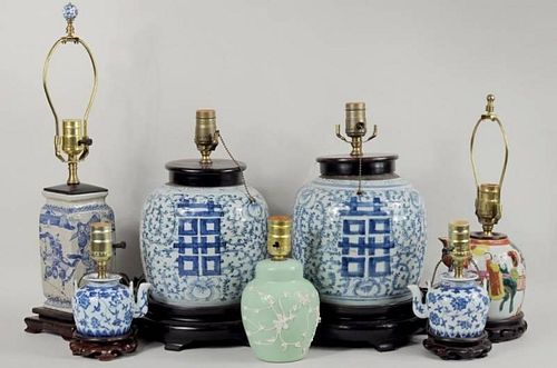 SEVEN ASIAN PORCELAIN LAMPSSeven 383aca