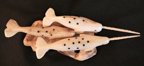 INUIT TRIPLE NARWHAL FIGURINESmall 383adf