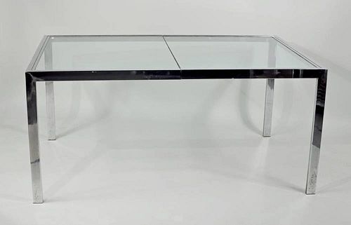 MID-CENTURY GLASS & CHROME DINING TABLEMid-Century