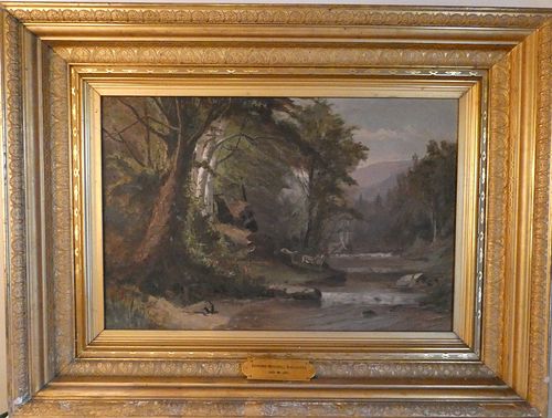 E M BANNISTER OIL PAINTING WOODLAND19th 383aee