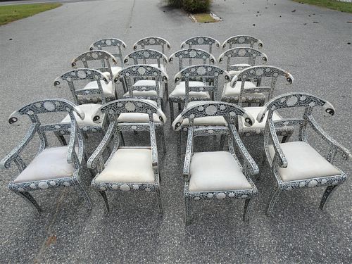 16 ANGLO INDIAN INLAID DINE CHAIRSSet