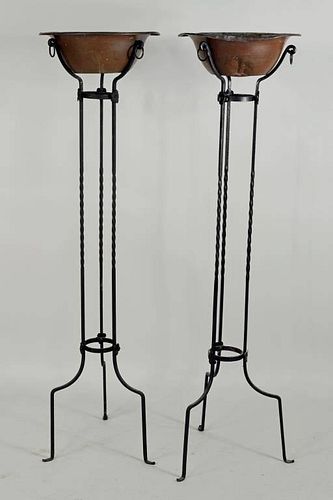 PAIR MODERNIST WROUGHT IRON STANDS  383b32