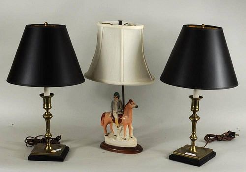 PAIR BRASS LAMPS STAFFORDSHIRE 383b57